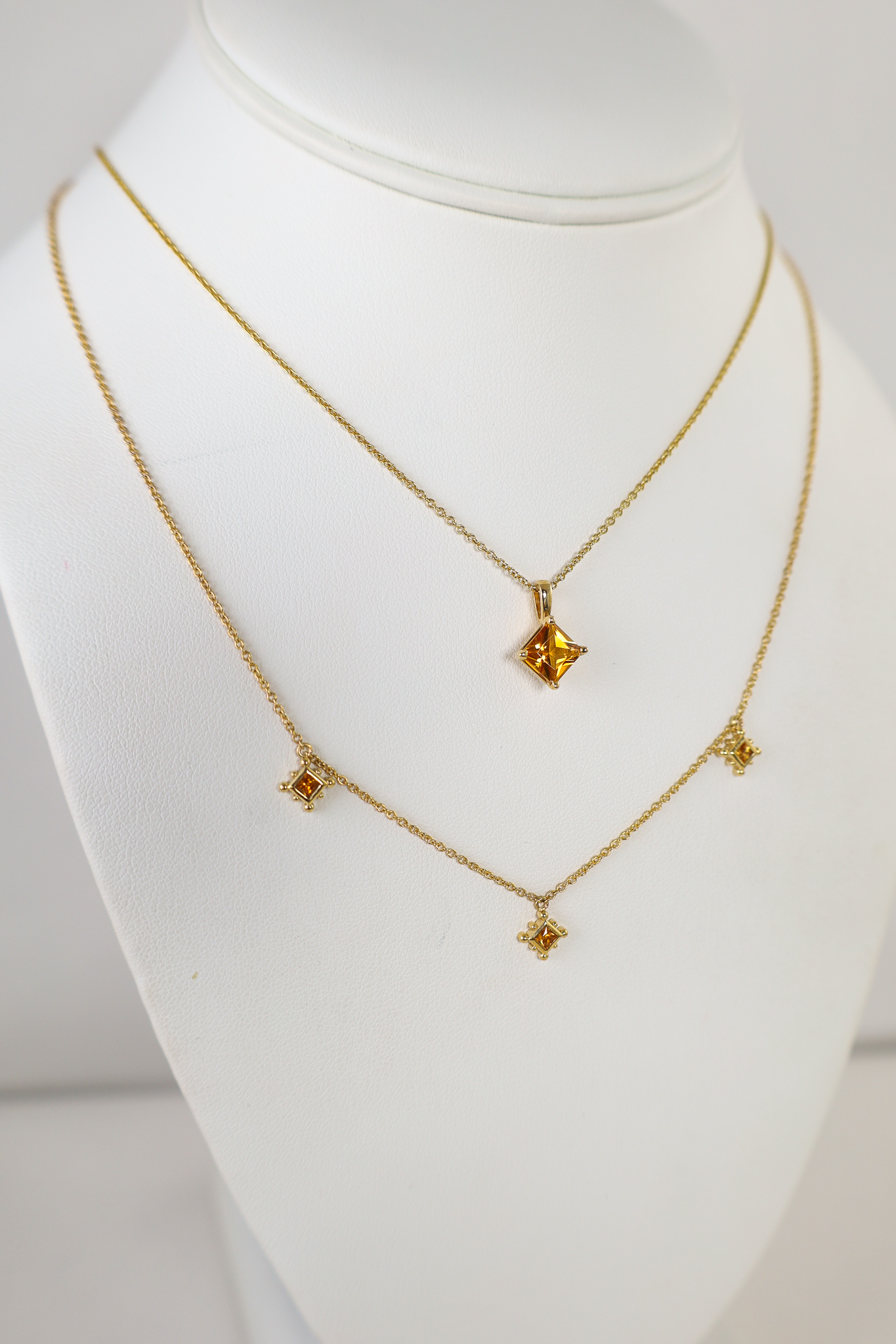 Two (2) 14kt Yellow Gold Citrine Necklaces